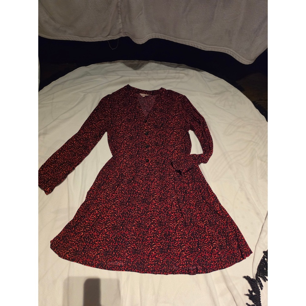 Jolie Moi Red Black Leopard Print Long Sleeve Fit Flare Dress Size 10